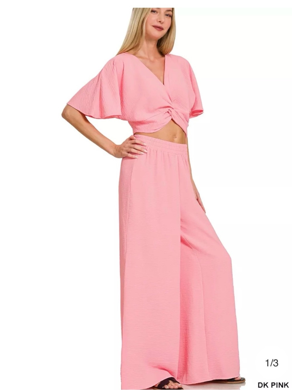 Zenana Outfitters Wide Leg Pants Set in Dark Pink